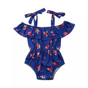 ‼️CLEARANCE SALE‼️ Cold Shoulder Strap Blue Floral Romper